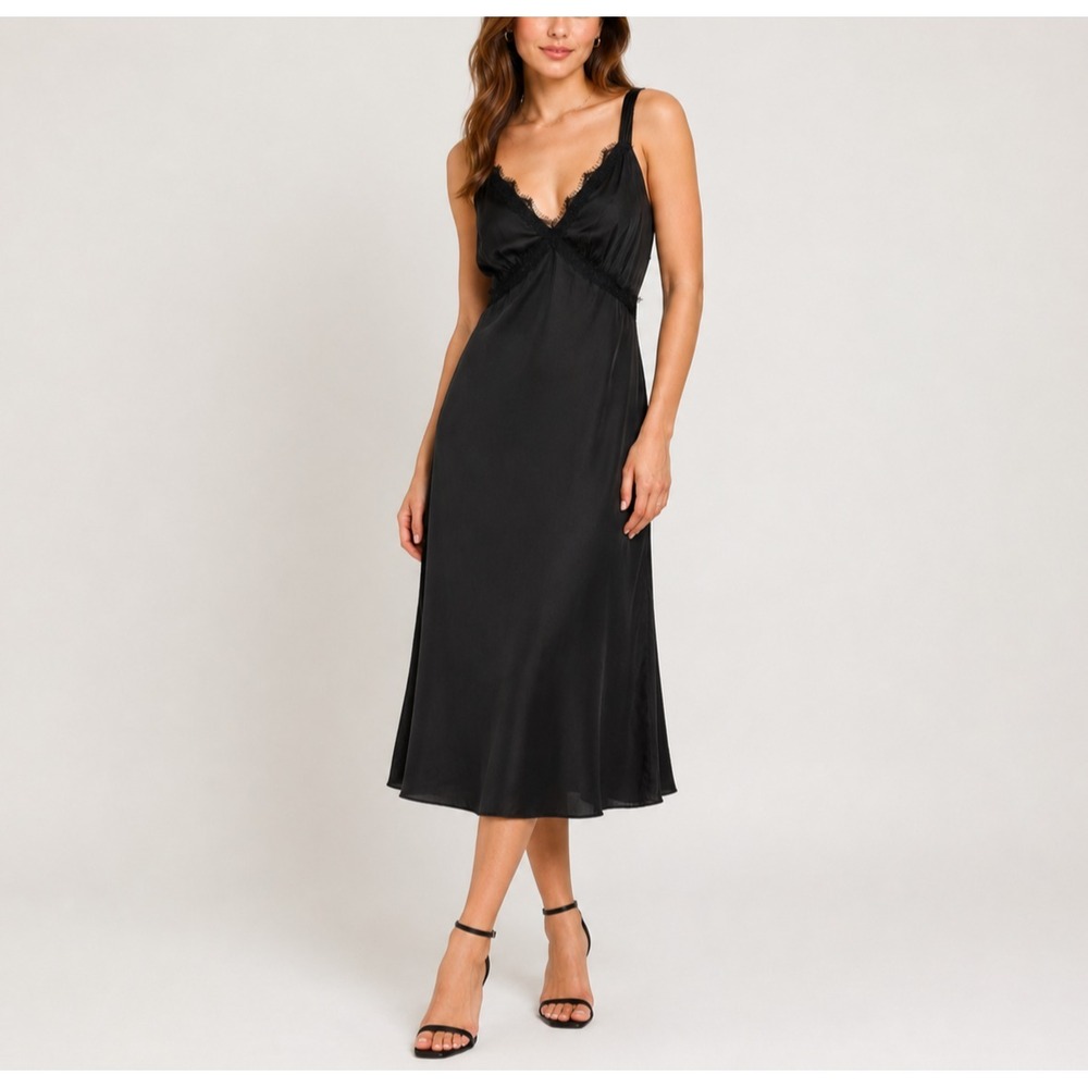 Old Navy Slip Dress Women L Black Satin Lace Cutout Babydoll Romantic Whimsigoth